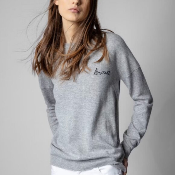 NWT Zadig & Voltaire | Wool Cashmere Heather Gray Crew Neck Sweater - Picture 1 of 16